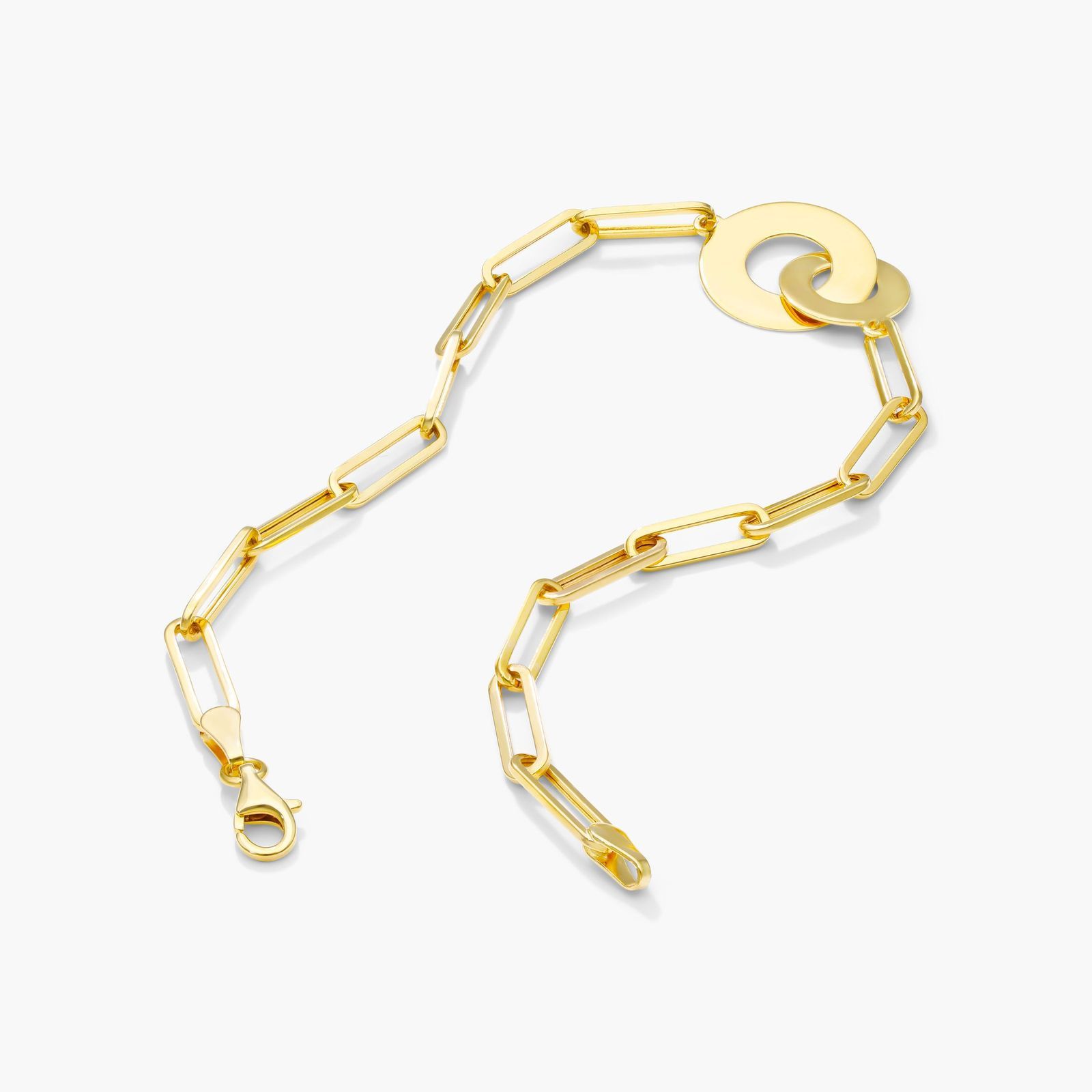 Interlocked Disk Paperclip Bracelet In 14K Yellow Gold