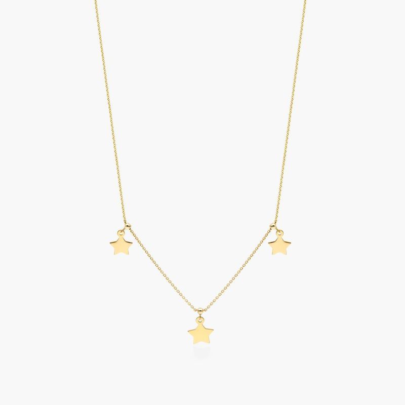 14K Yellow Gold Triple Star Dangle Choker Necklace