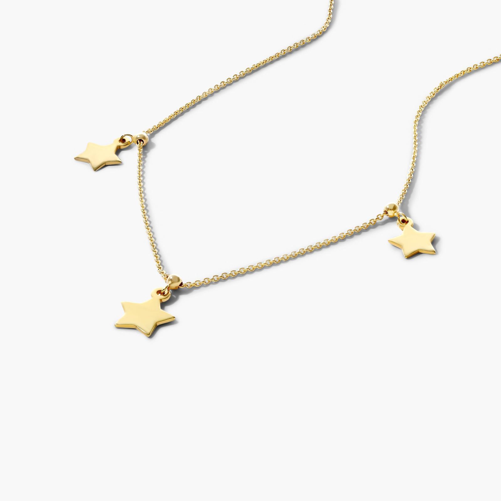 14K Yellow Gold Triple Star Dangle Choker Necklace