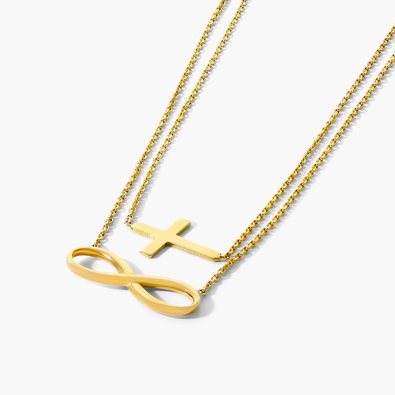 14K Yellow Gold Duo Cross and Infinity Necklace