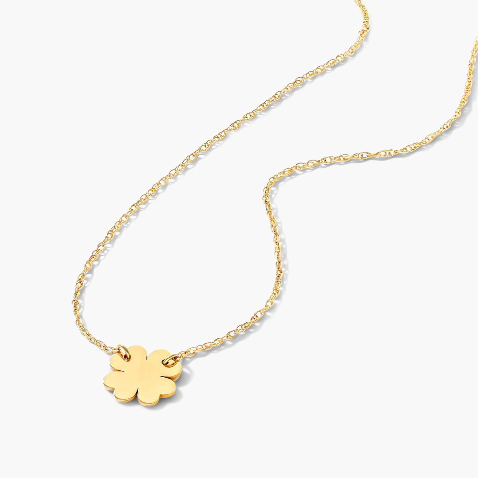 14K Yellow Gold Mini Four Leaf Clover Necklace
