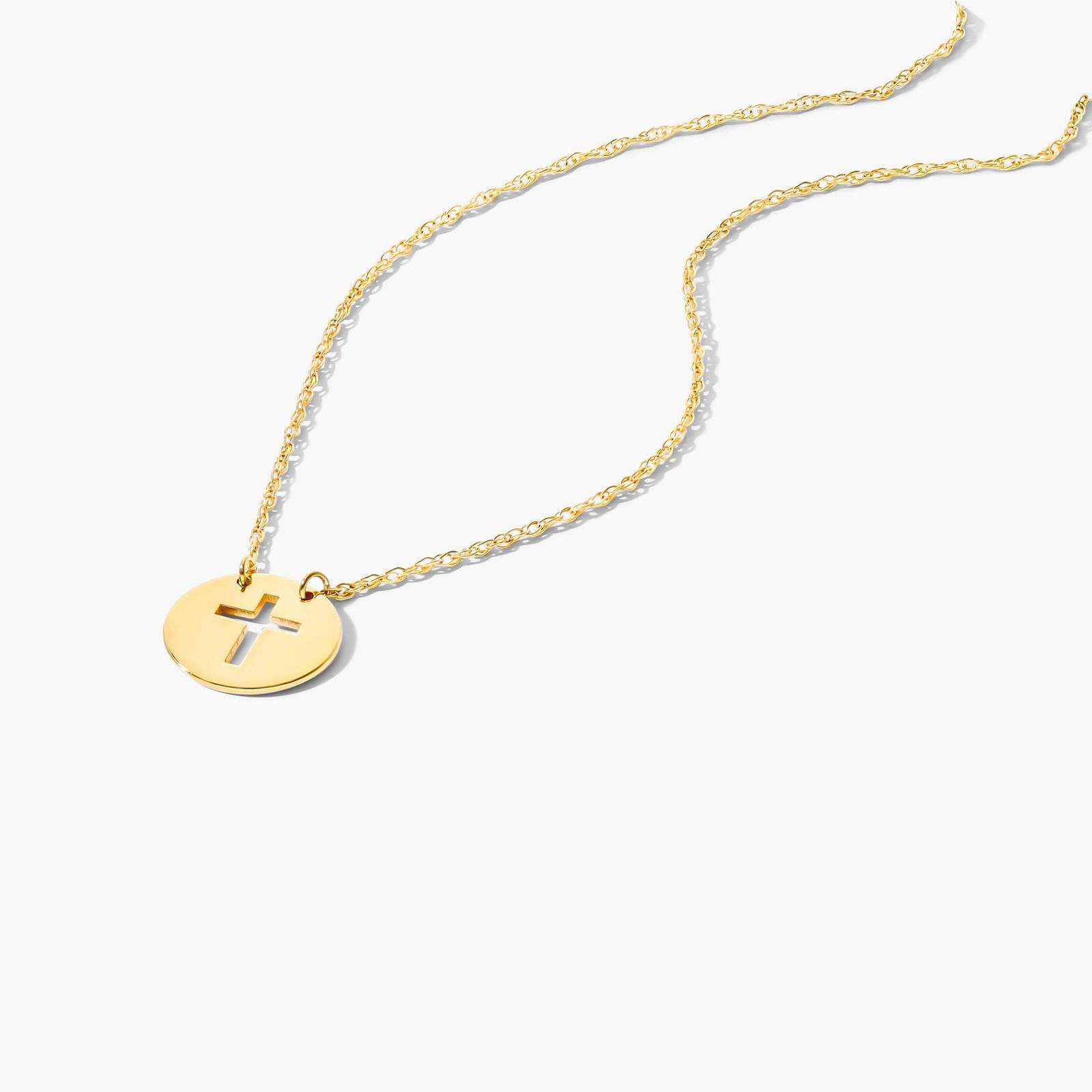 14K Yellow Gold Mini Cutout Cross Disk Necklace