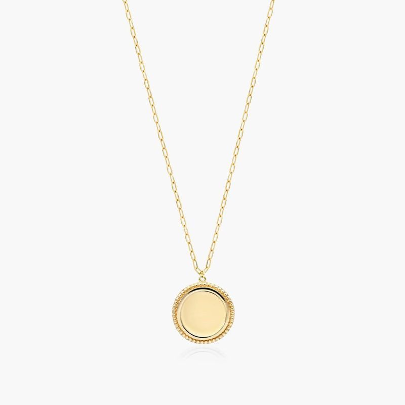14K Yellow Gold Beaded Disk Medallion Necklace