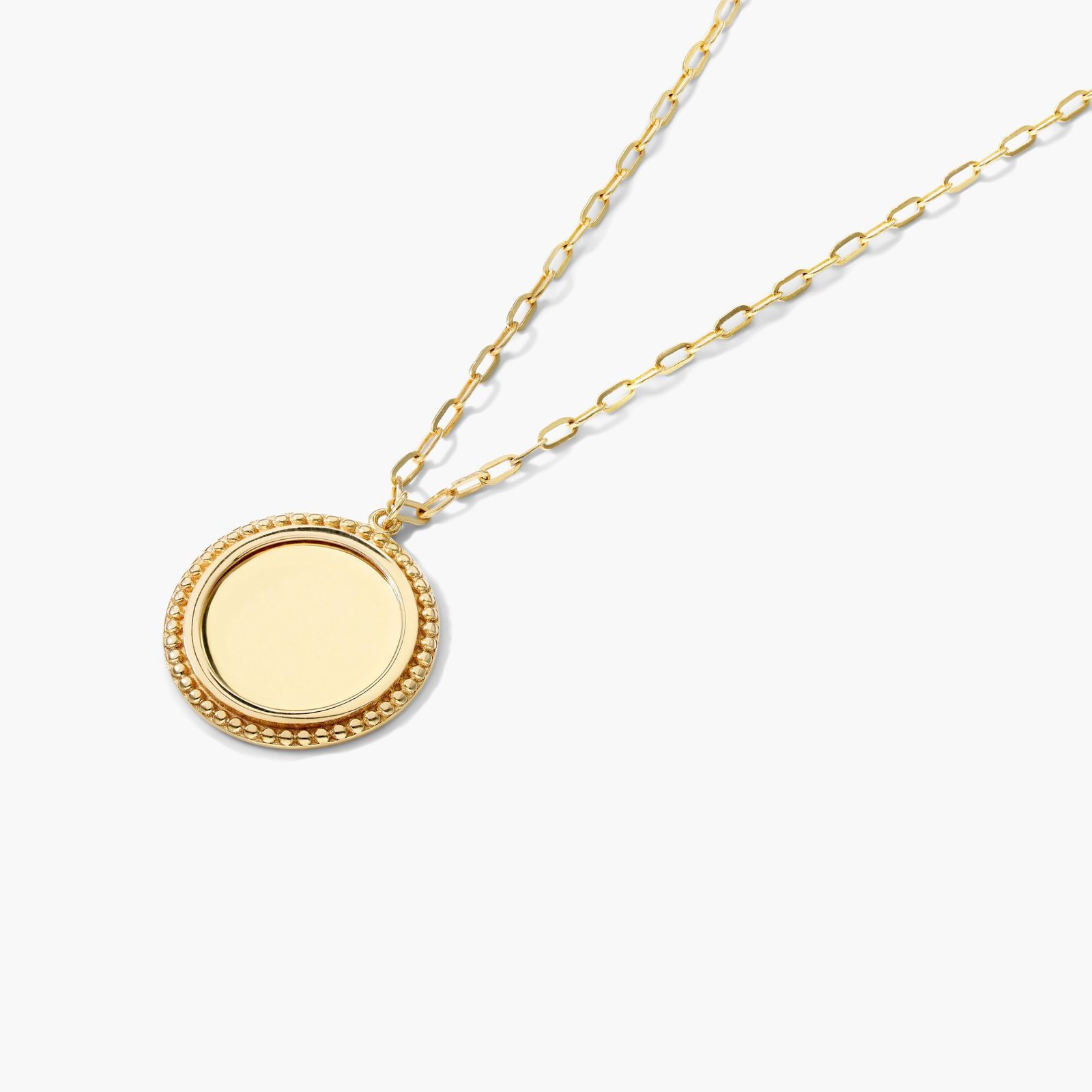 14K Yellow Gold Beaded Disk Medallion Necklace