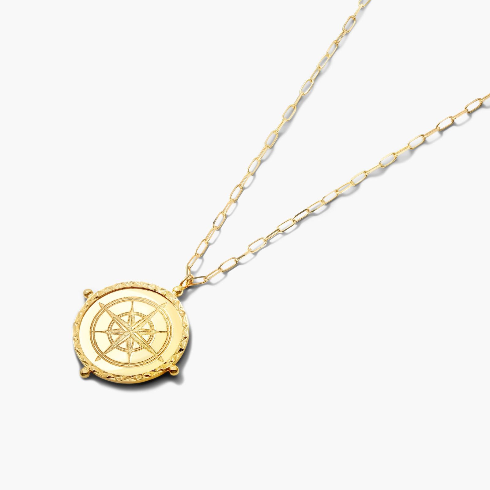 14K Yellow Gold Compass Medallion Necklace