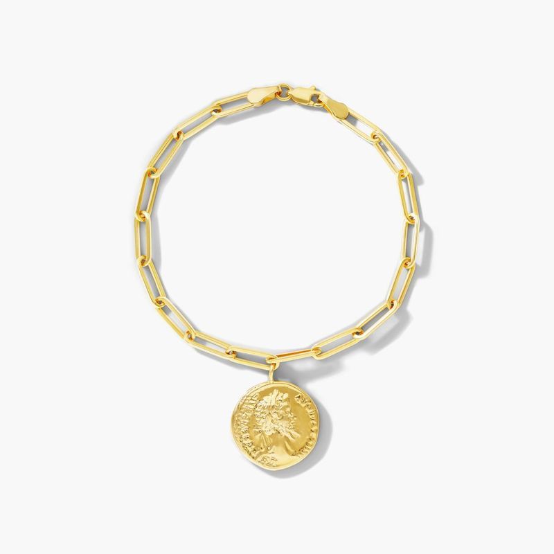 Ancient Coin Paperclip Chain Bracelet In 14K Yellow Gold