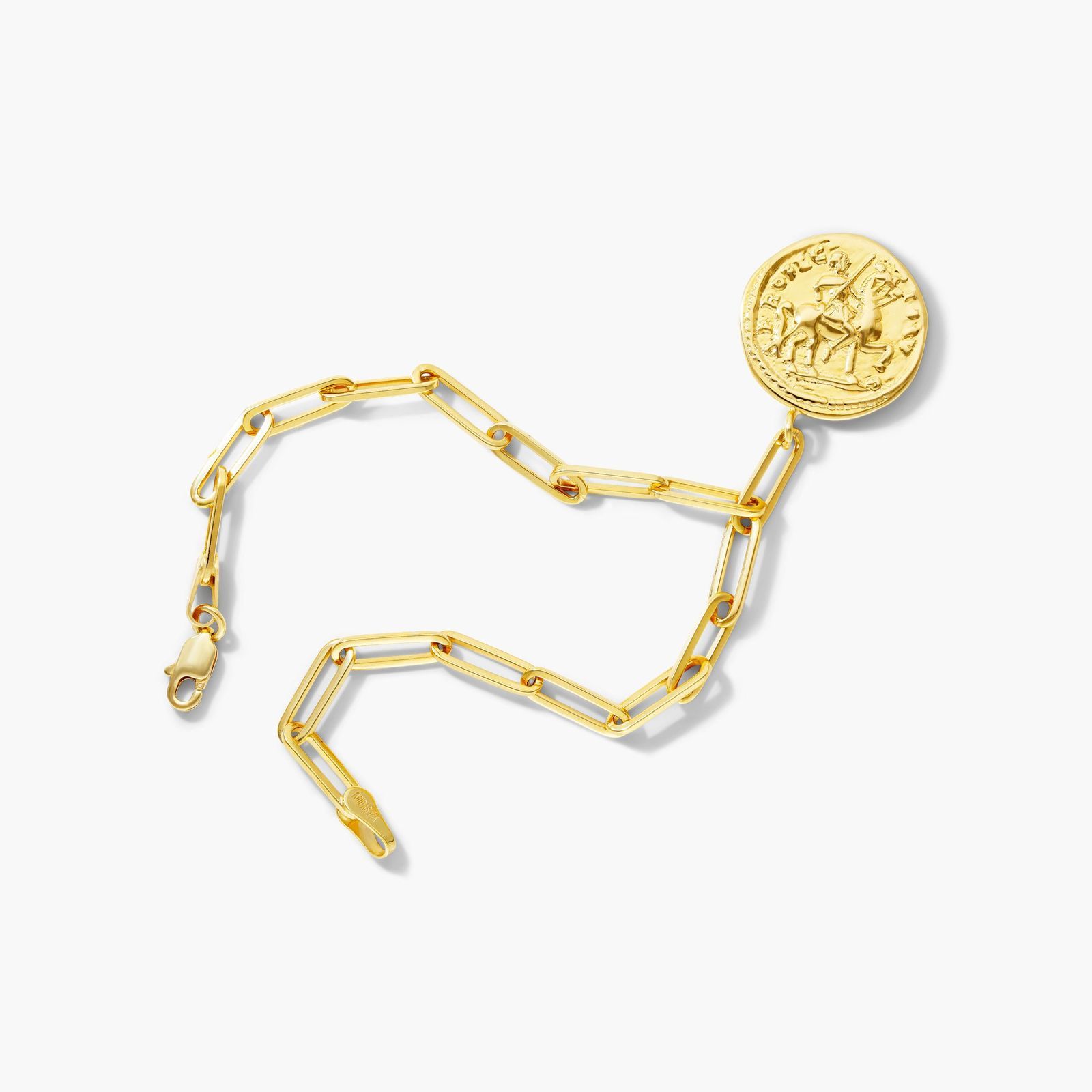 Ancient Coin Paperclip Chain Bracelet In 14K Yellow Gold