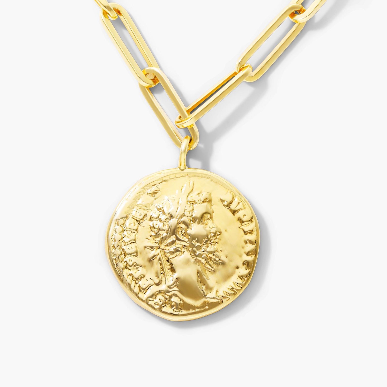 Ancient Coin Paperclip Chain Bracelet In 14K Yellow Gold