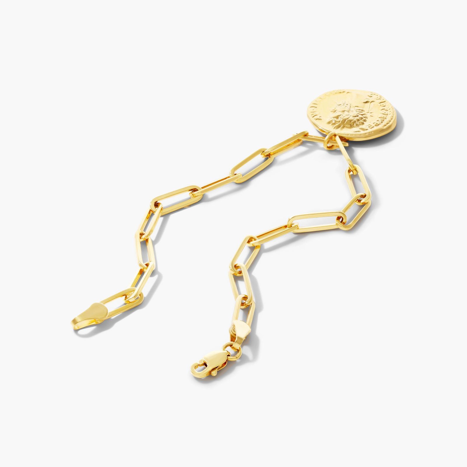 Ancient Coin Paperclip Chain Bracelet In 14K Yellow Gold