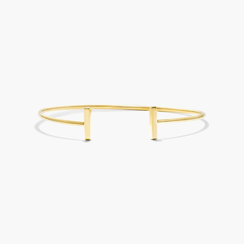 Staple Cuff Bangle In 14K Yellow Gold