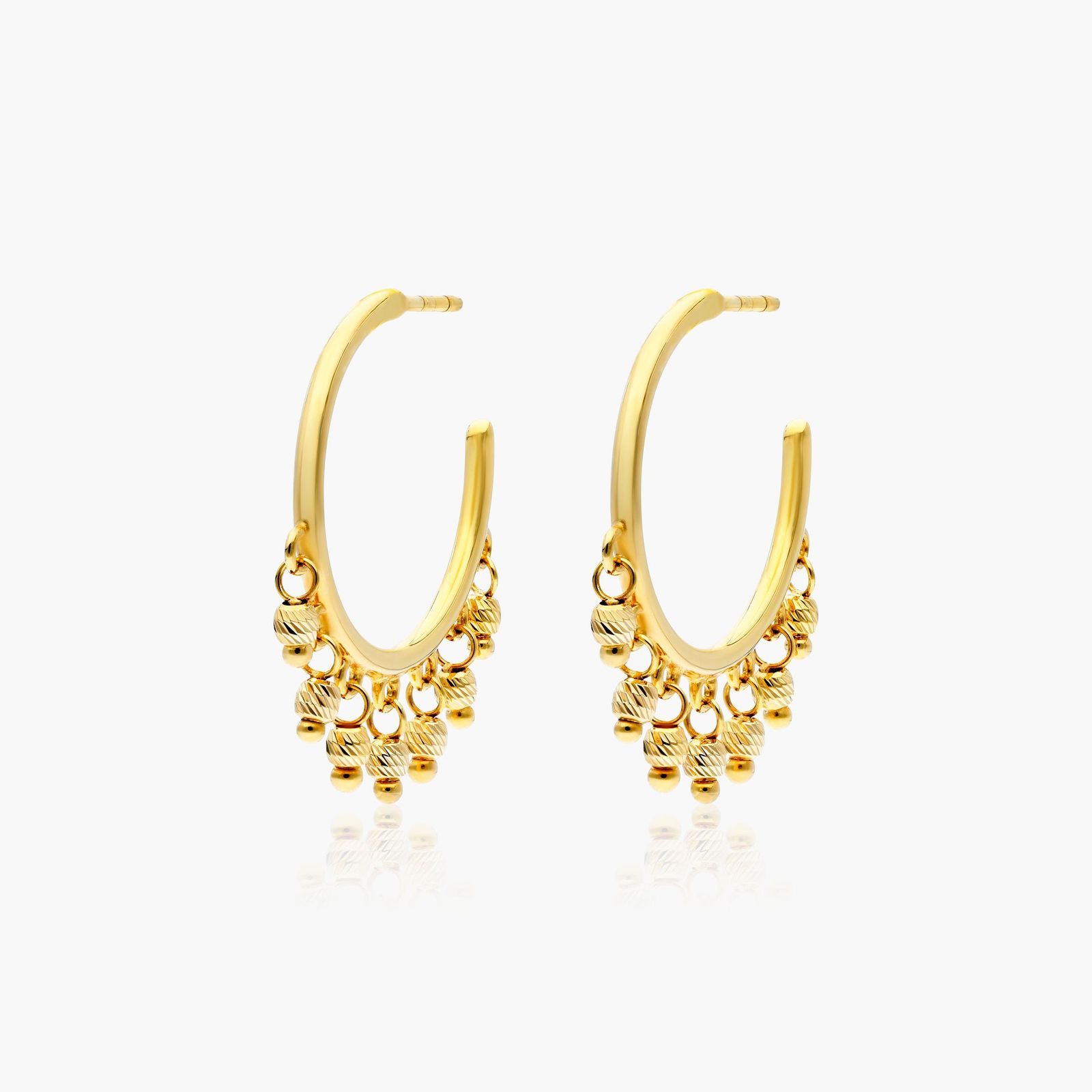 Faceted Bead Dangle Hoop Earrings In 14K Yellow Gold