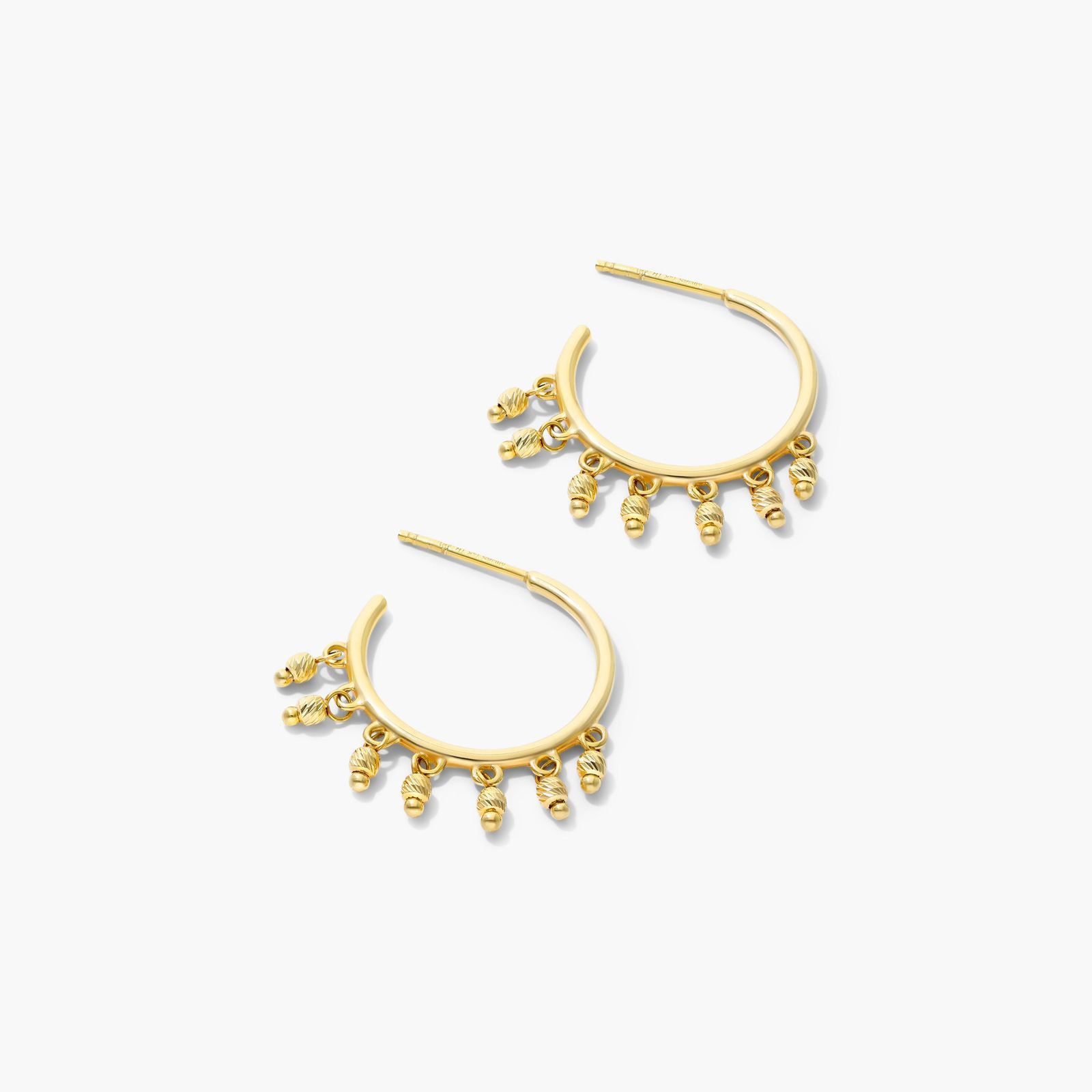 Faceted Bead Dangle Hoop Earrings In 14K Yellow Gold