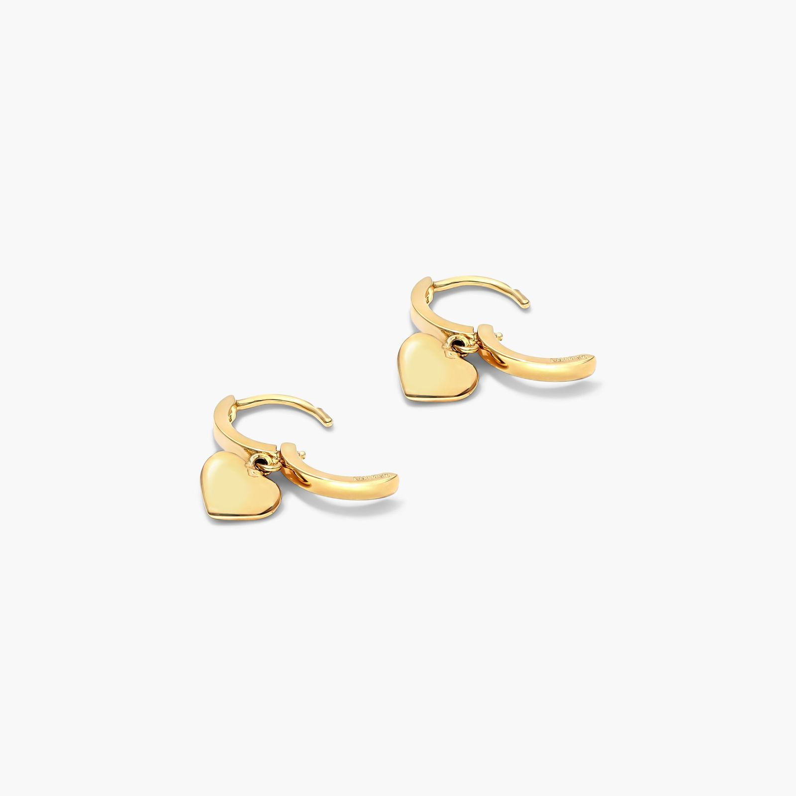 Dangle Puffed Heart Hoop Earrings In 14K Yellow Gold