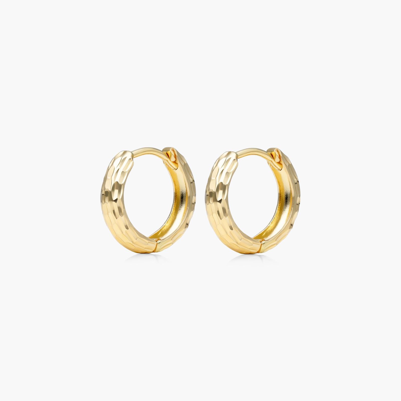 Faceted Huggie Hoop Earrings In 14K Yellow Gold