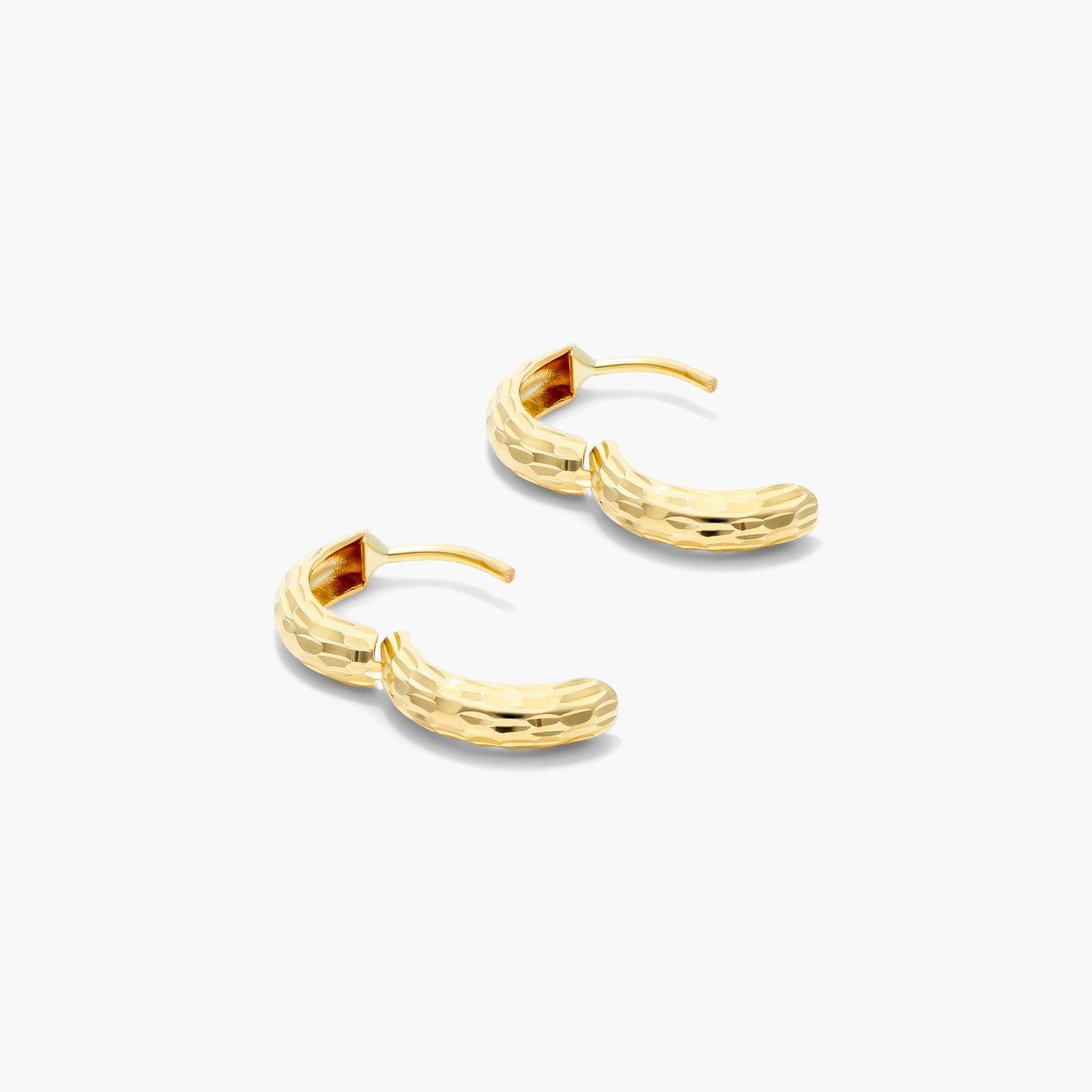 Faceted Huggie Hoop Earrings In 14K Yellow Gold