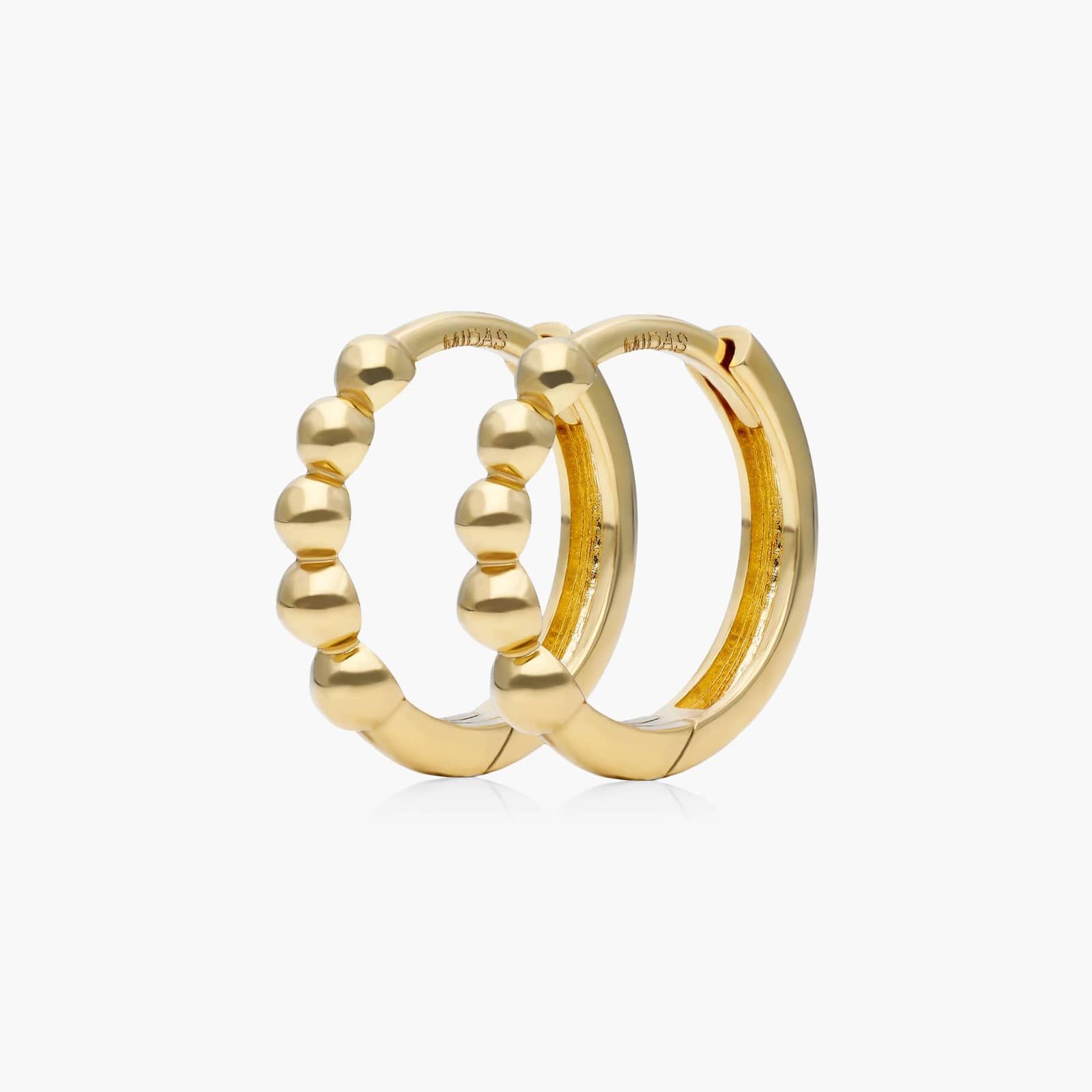 Beaded Huggie Hoop Earrings In 14K Yellow Gold