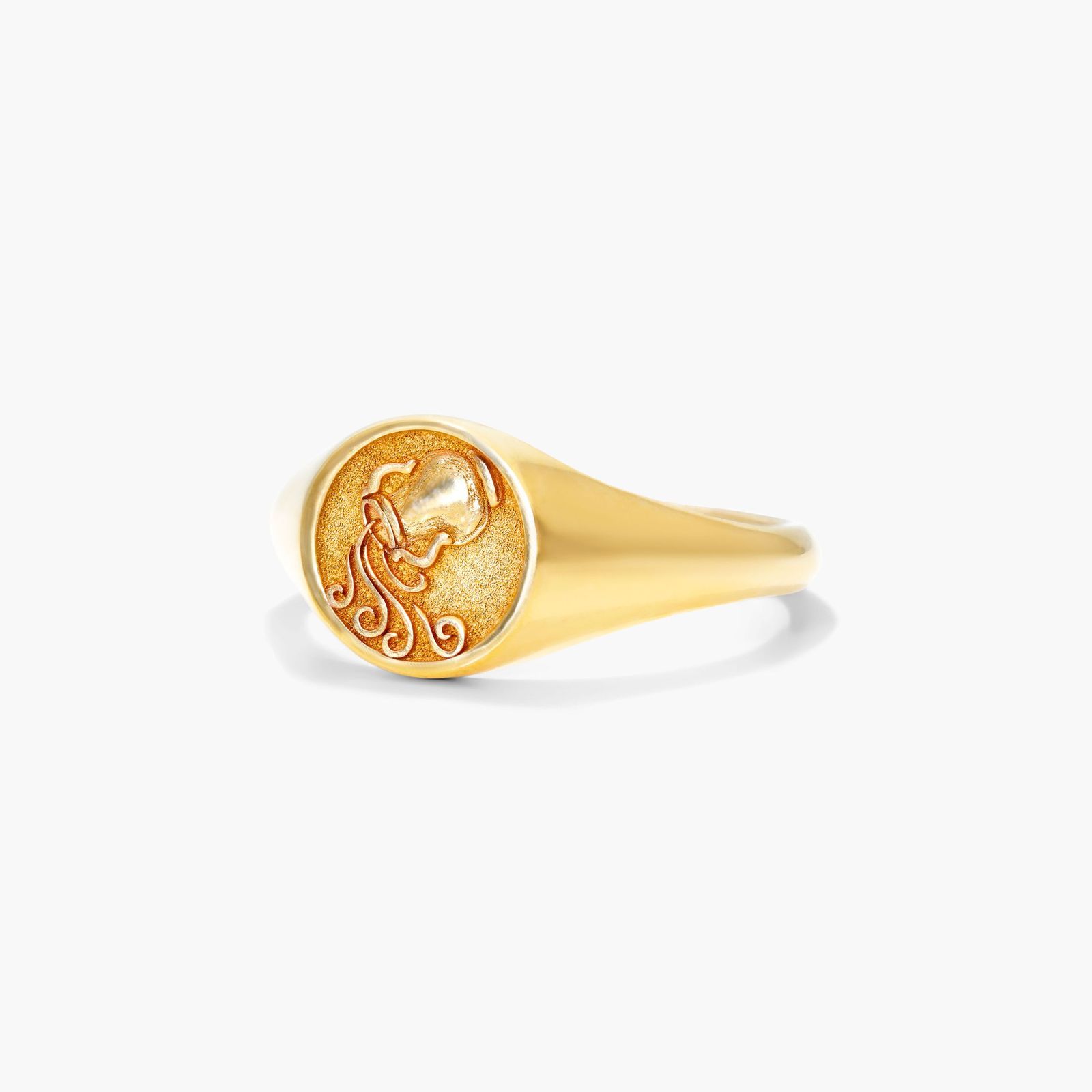Aquarius Zodiac Signet Ring In 14K Yellow Gold