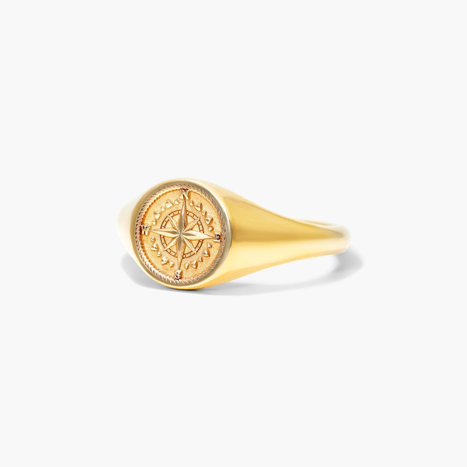 Compass Signet Ring In 14K Yellow Gold