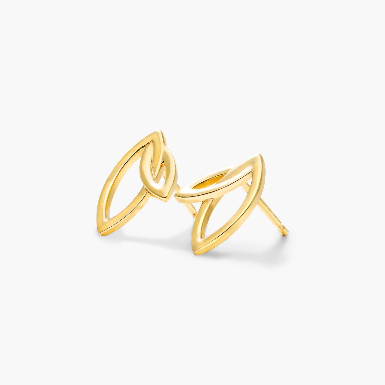 Double Leaf Stud Earrings In 14K Yellow Gold