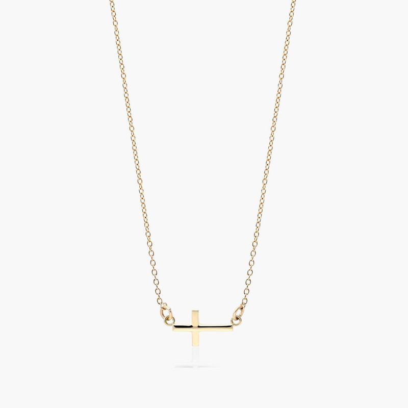14K Yellow Gold Sideways Cross Necklace