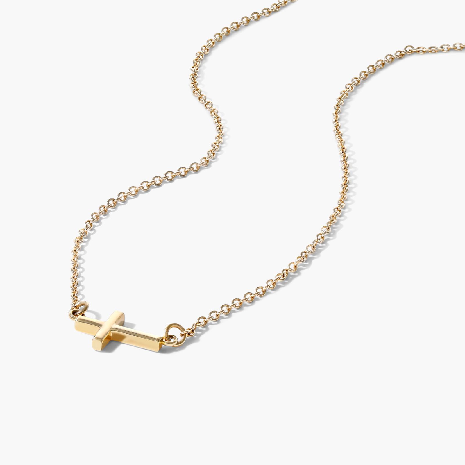 14K Yellow Gold Sideways Cross Necklace