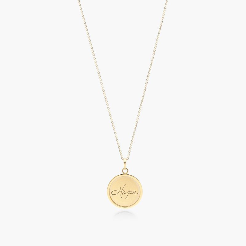 14K Yellow Gold "Hope" Engraved Medallion Necklace