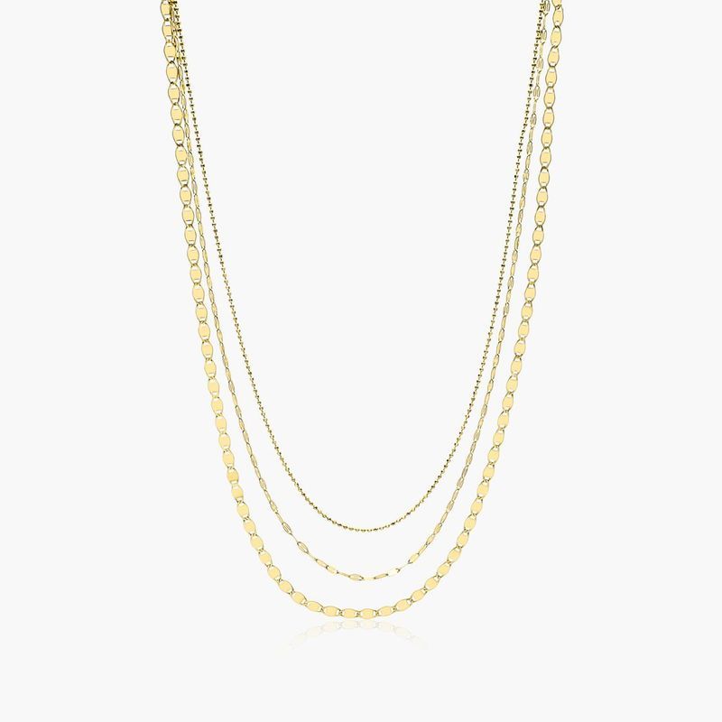 14K Yellow Gold Mixed Chain Triple Strand Necklace