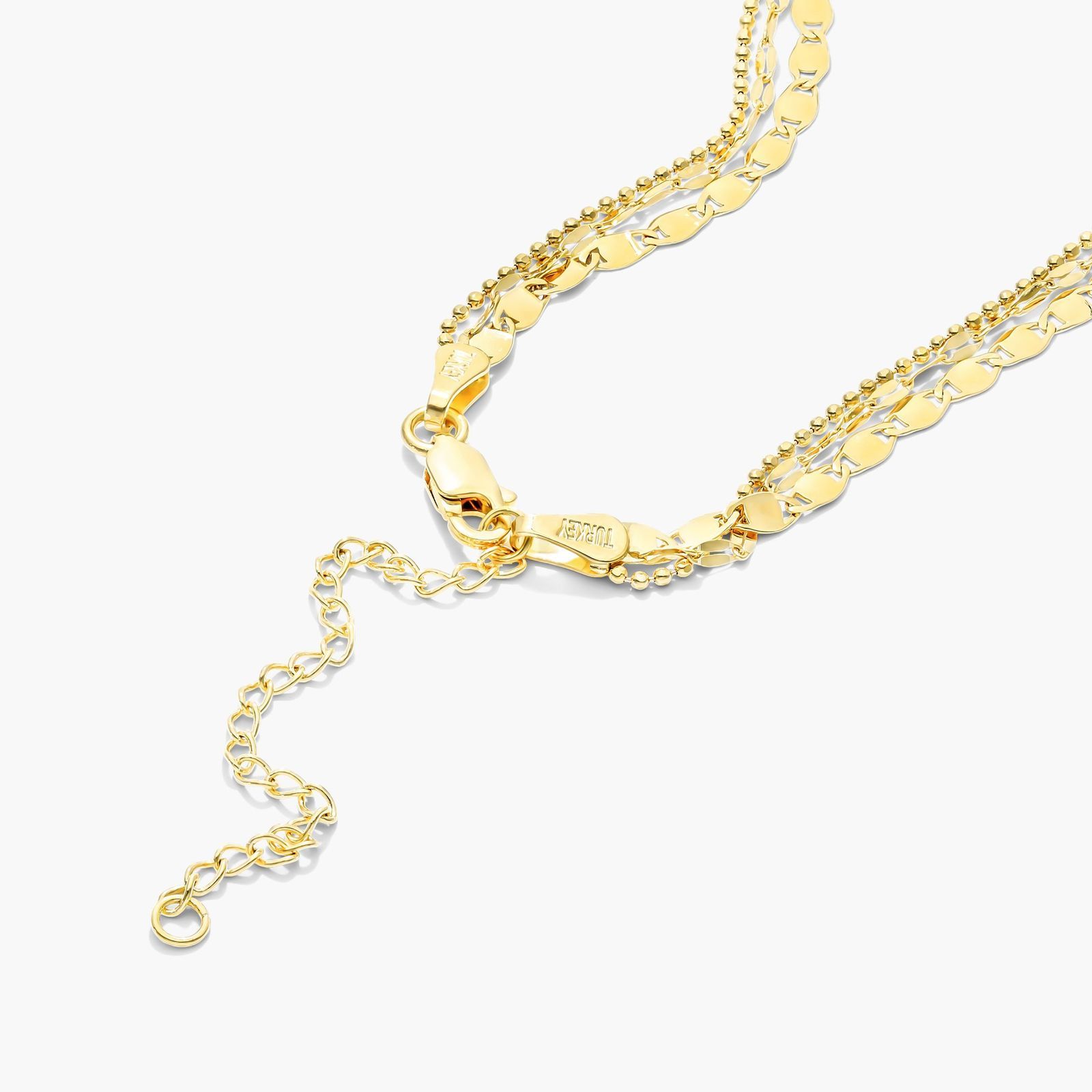 14K Yellow Gold Mixed Chain Triple Strand Necklace