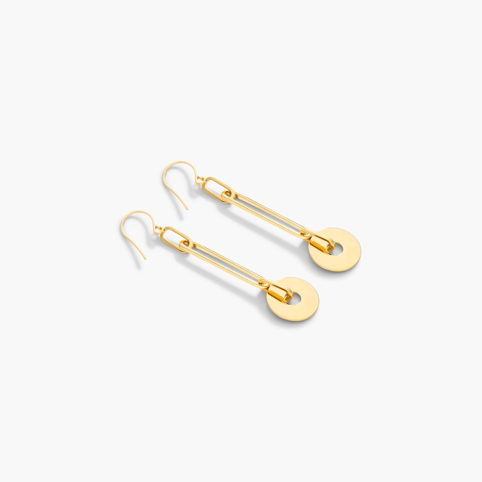 Paperclip Disc Drop Earrings In 14K Yellow Gold