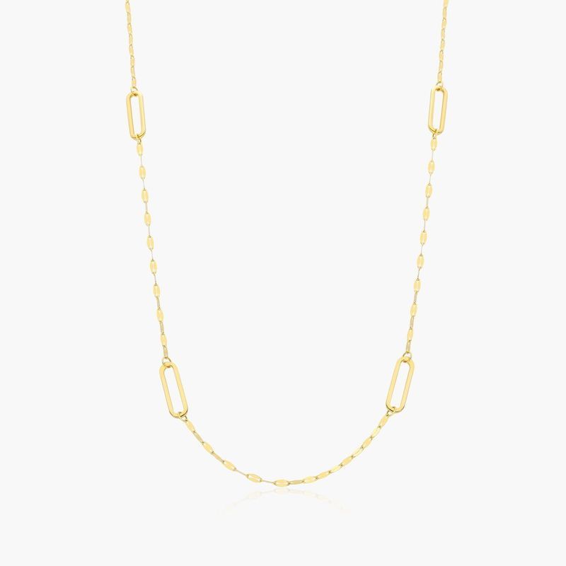 14K Yellow Gold Open Oval Link Stations Necklace
