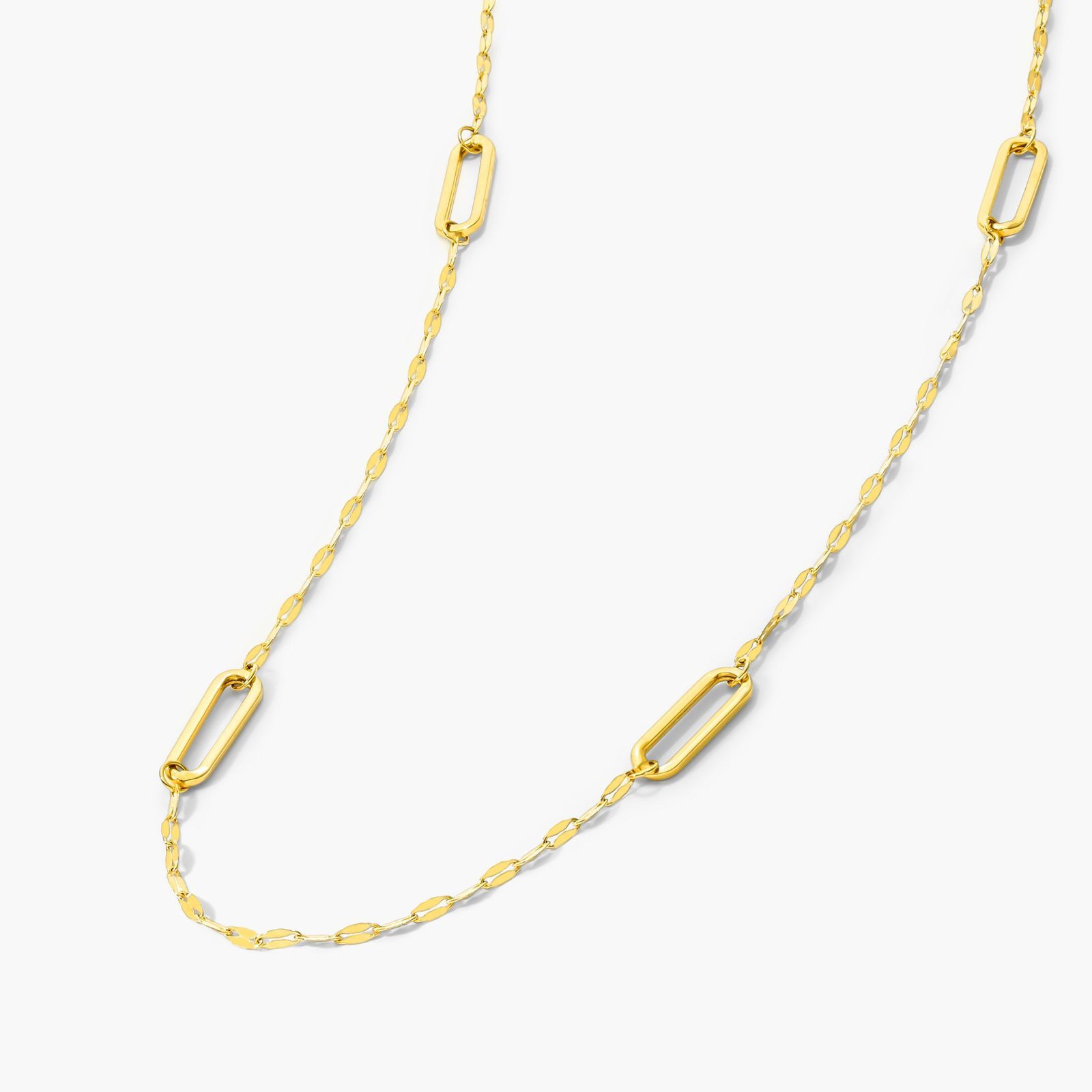 14K Yellow Gold Open Oval Link Stations Necklace