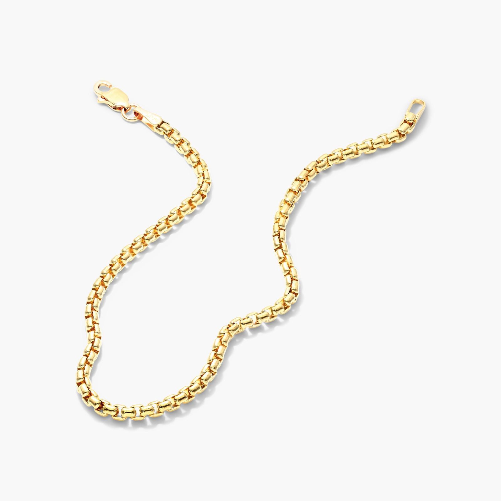 Solid Round Box Chain Bracelet In 14K Yellow Gold