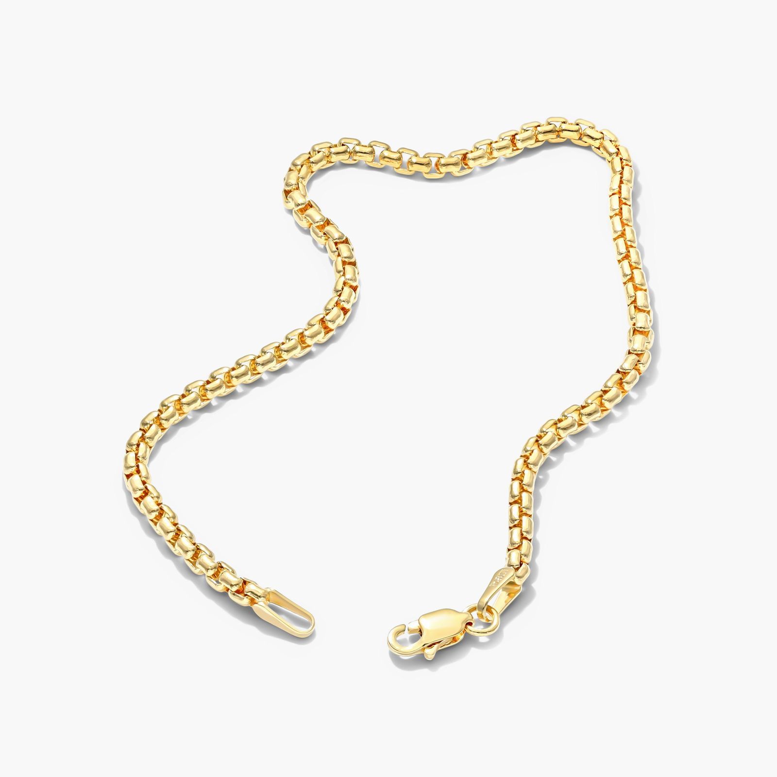 Solid Round Box Chain Bracelet In 14K Yellow Gold