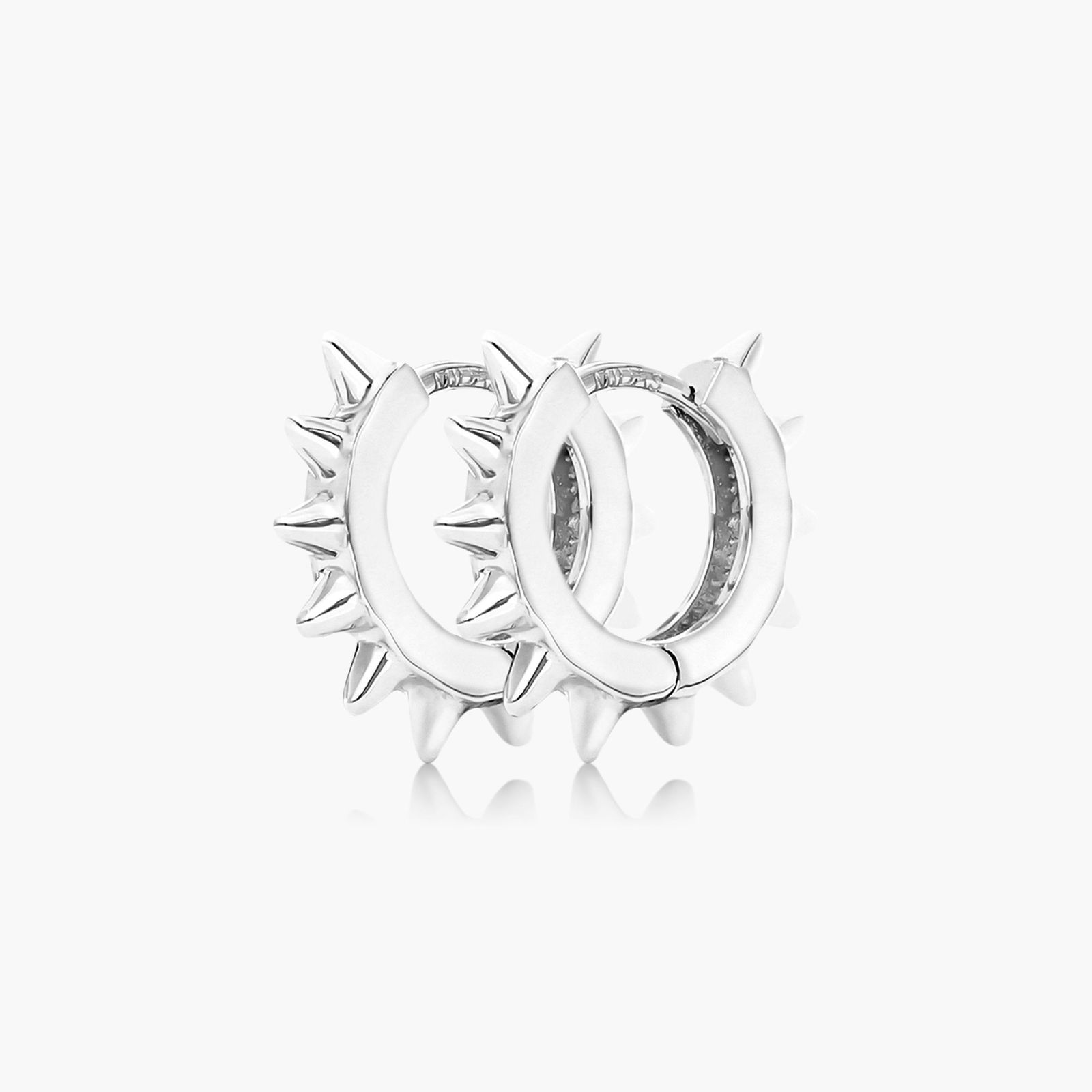 Spike Huggie Hoop Earrings In 14K White Gold