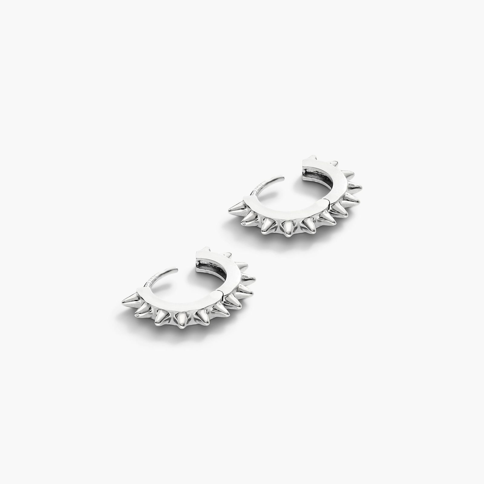 Spike Huggie Hoop Earrings In 14K White Gold