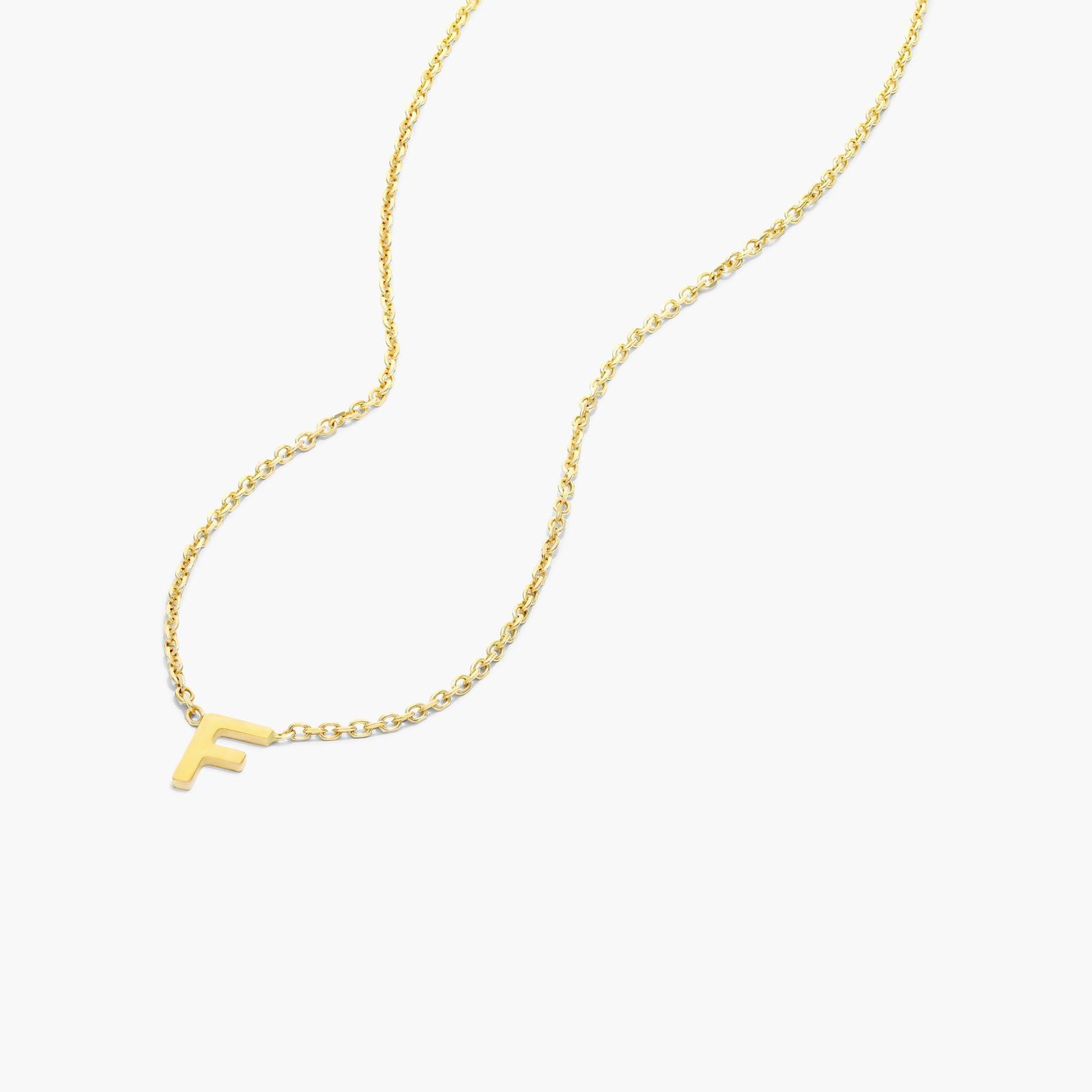 14K Yellow Gold Mini Initial F Necklace