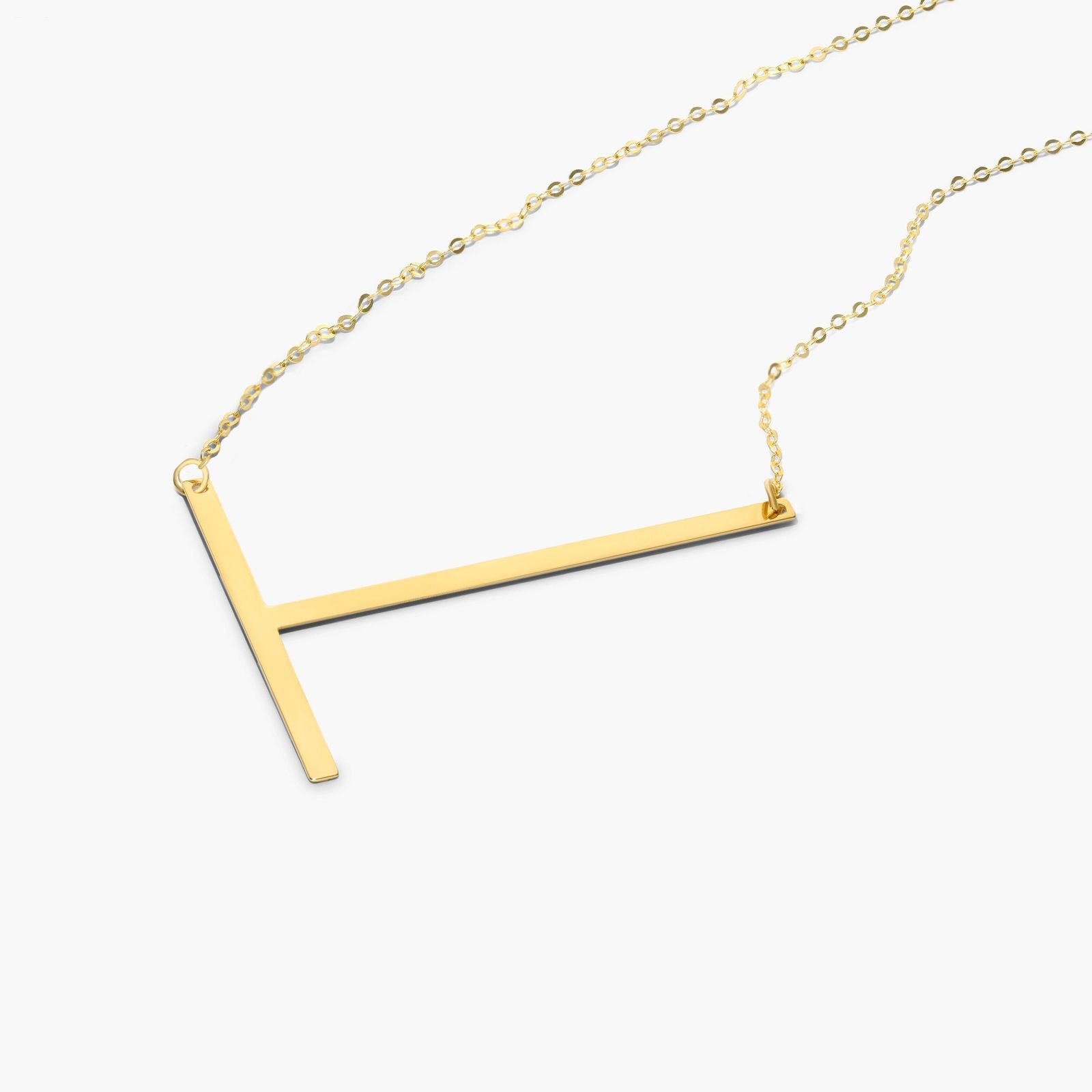 14K Yellow Gold Large Initial T Necklace