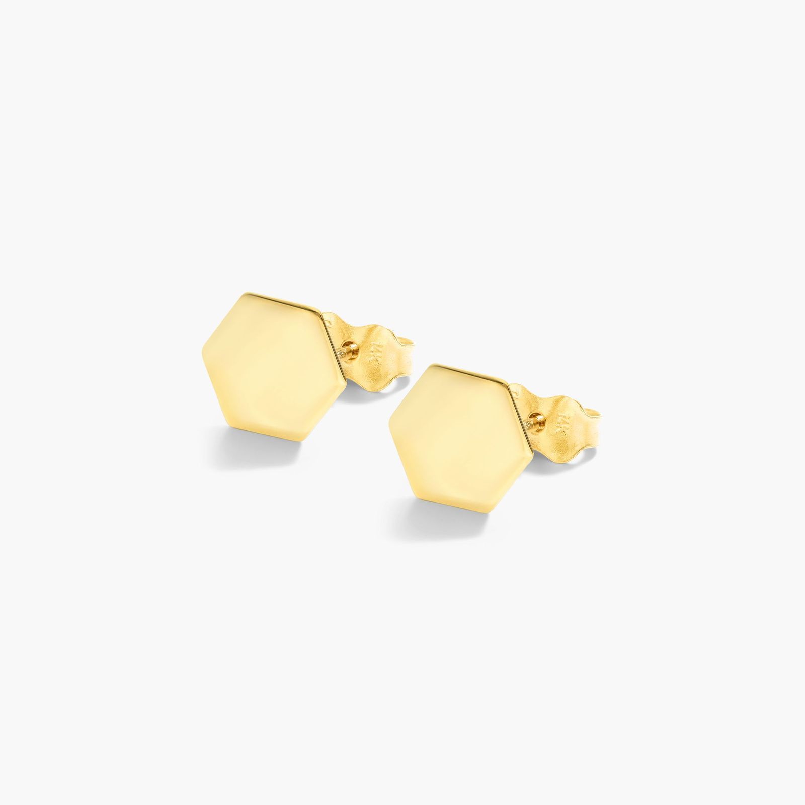 Polished Hexagon Stud Earrings In 14K Yellow Gold