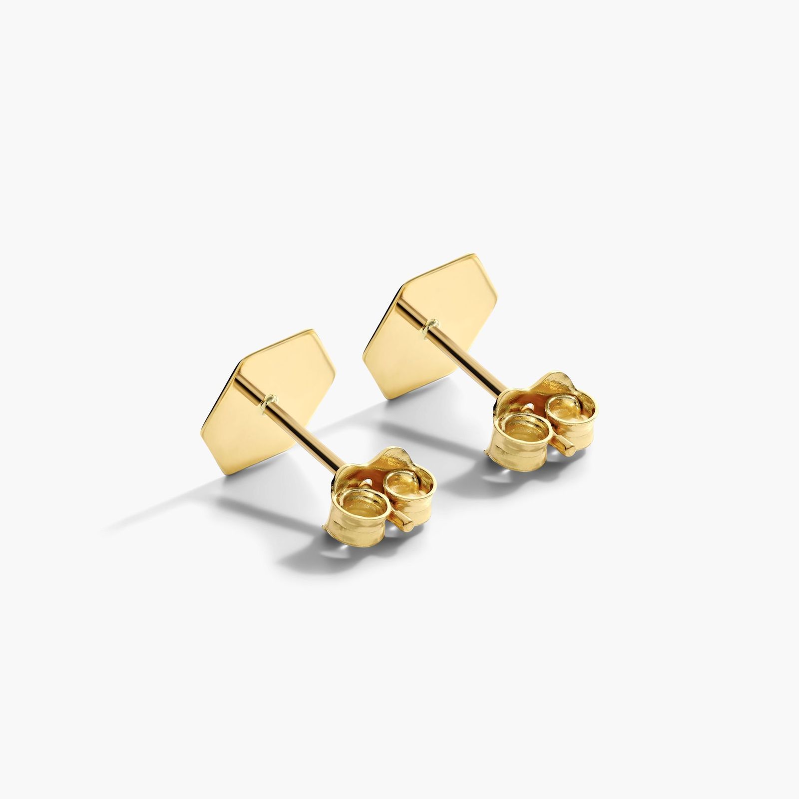Polished Hexagon Stud Earrings In 14K Yellow Gold