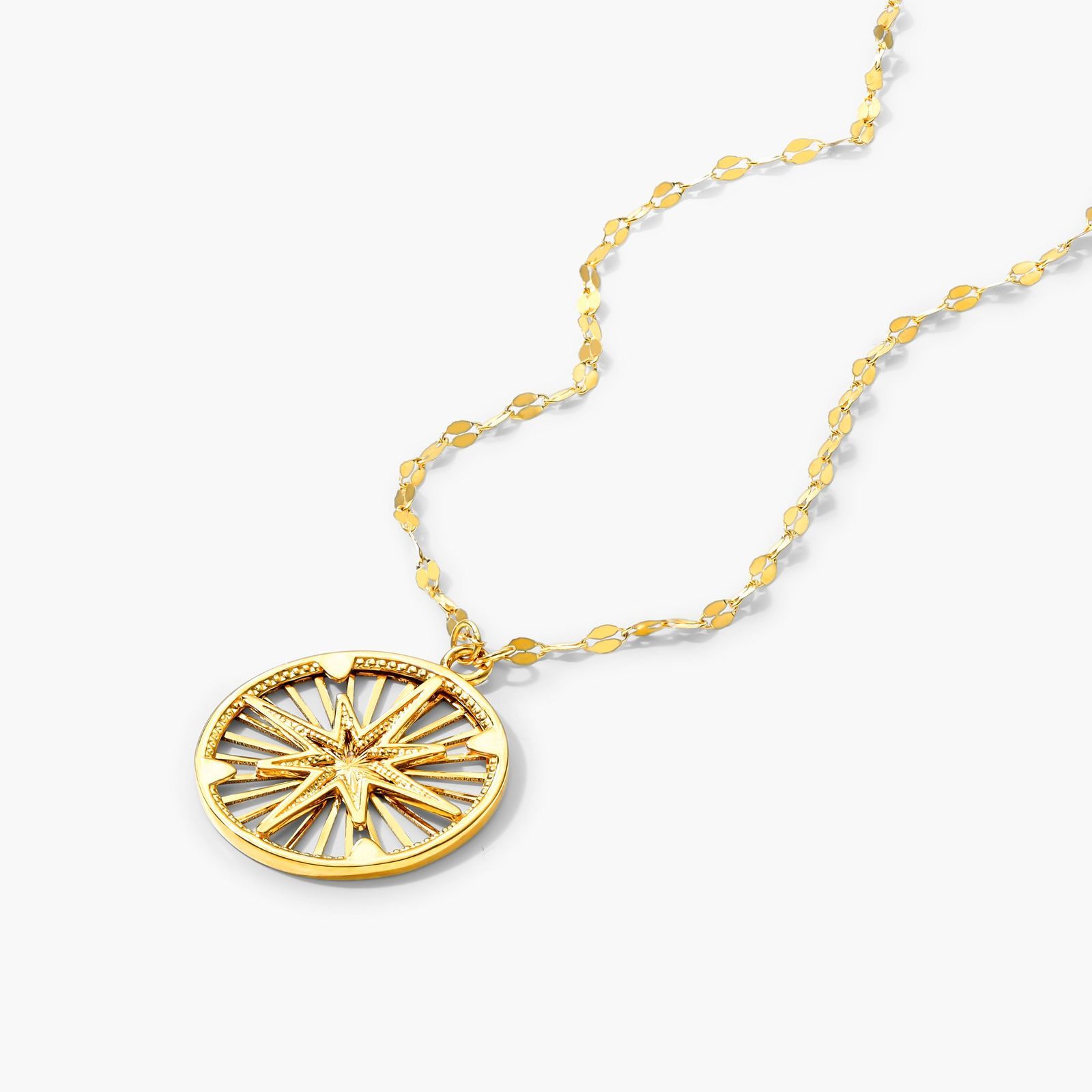 14K Yellow Gold Compass Medallion Necklace