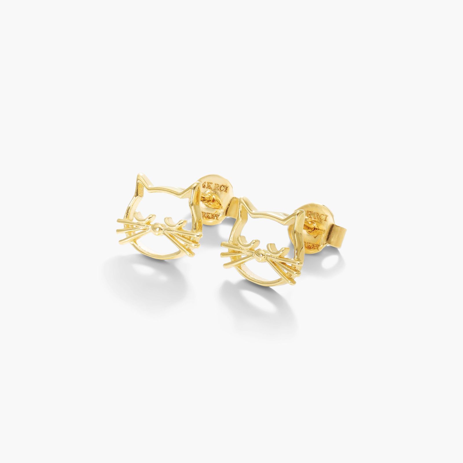Kitty Cat Stud Earrings In 14K Yellow Gold