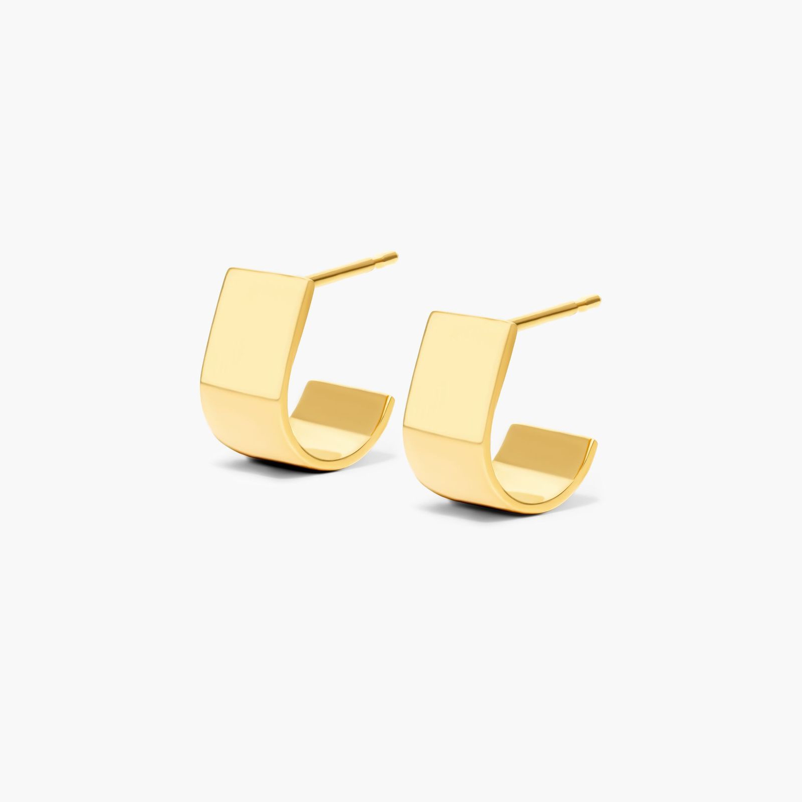 Broad J-Huggie Earrings In 14K Yellow Gold