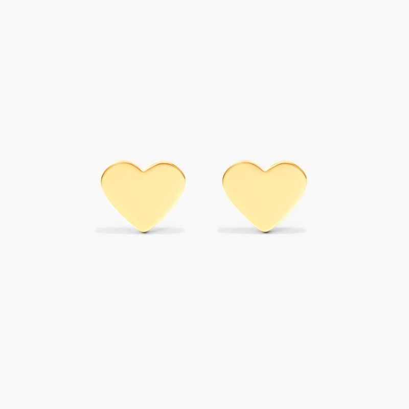 Heart Flat Stud Earrings In 14K Yellow Gold