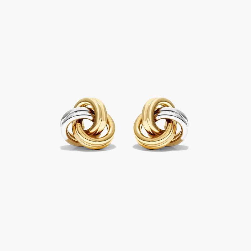 Love Knot Stud Earrings In 14K Yellow And White Gold