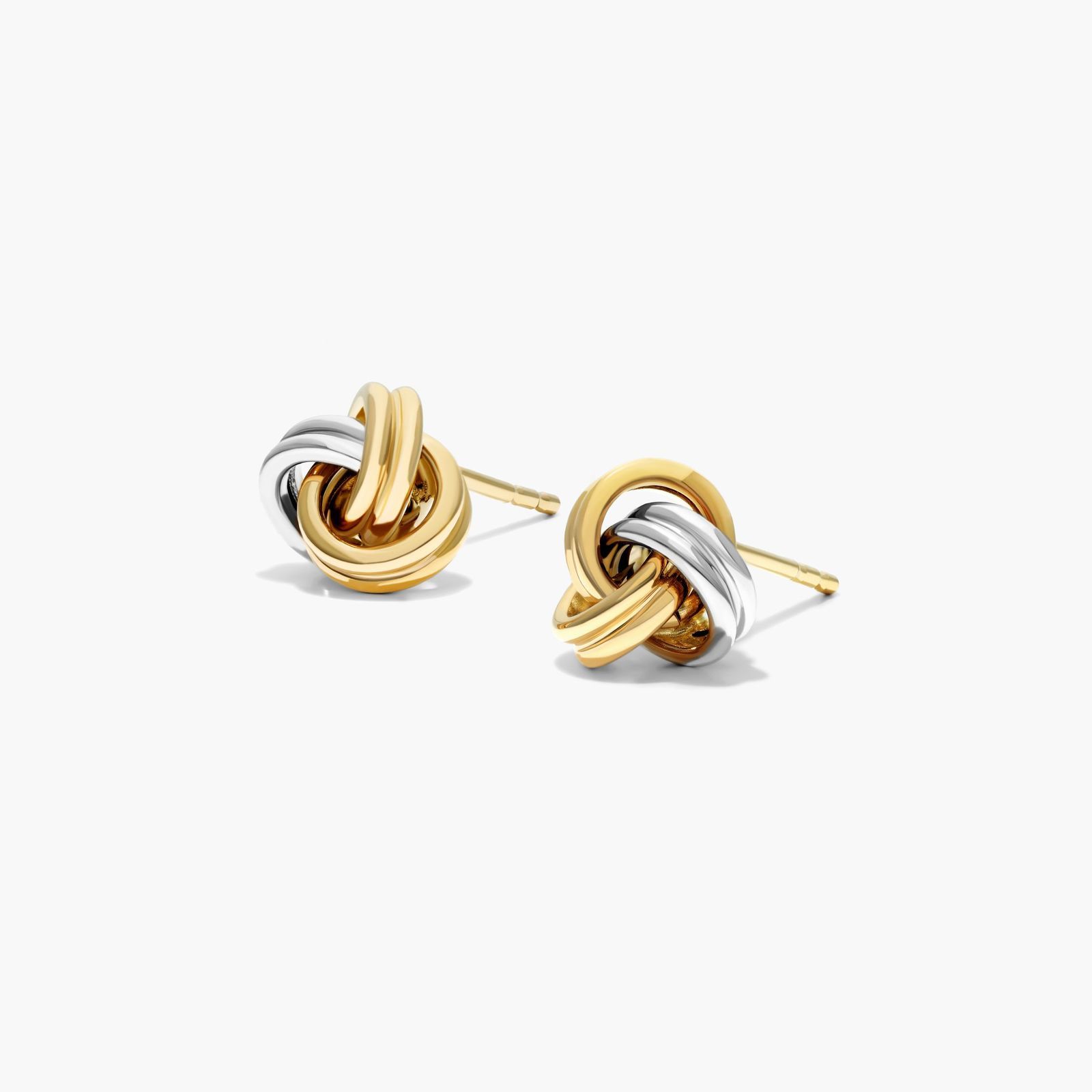 Love Knot Stud Earrings In 14K Yellow And White Gold