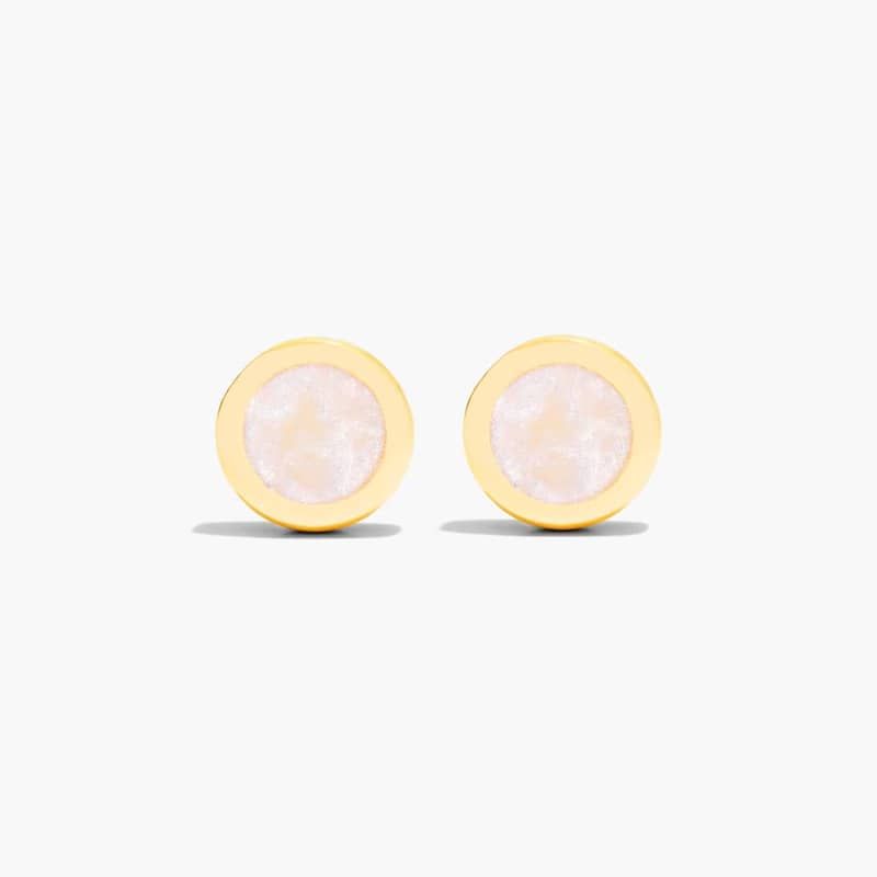 Pearl Enamel Round Stud Earrings In 14K Yellow Gold
