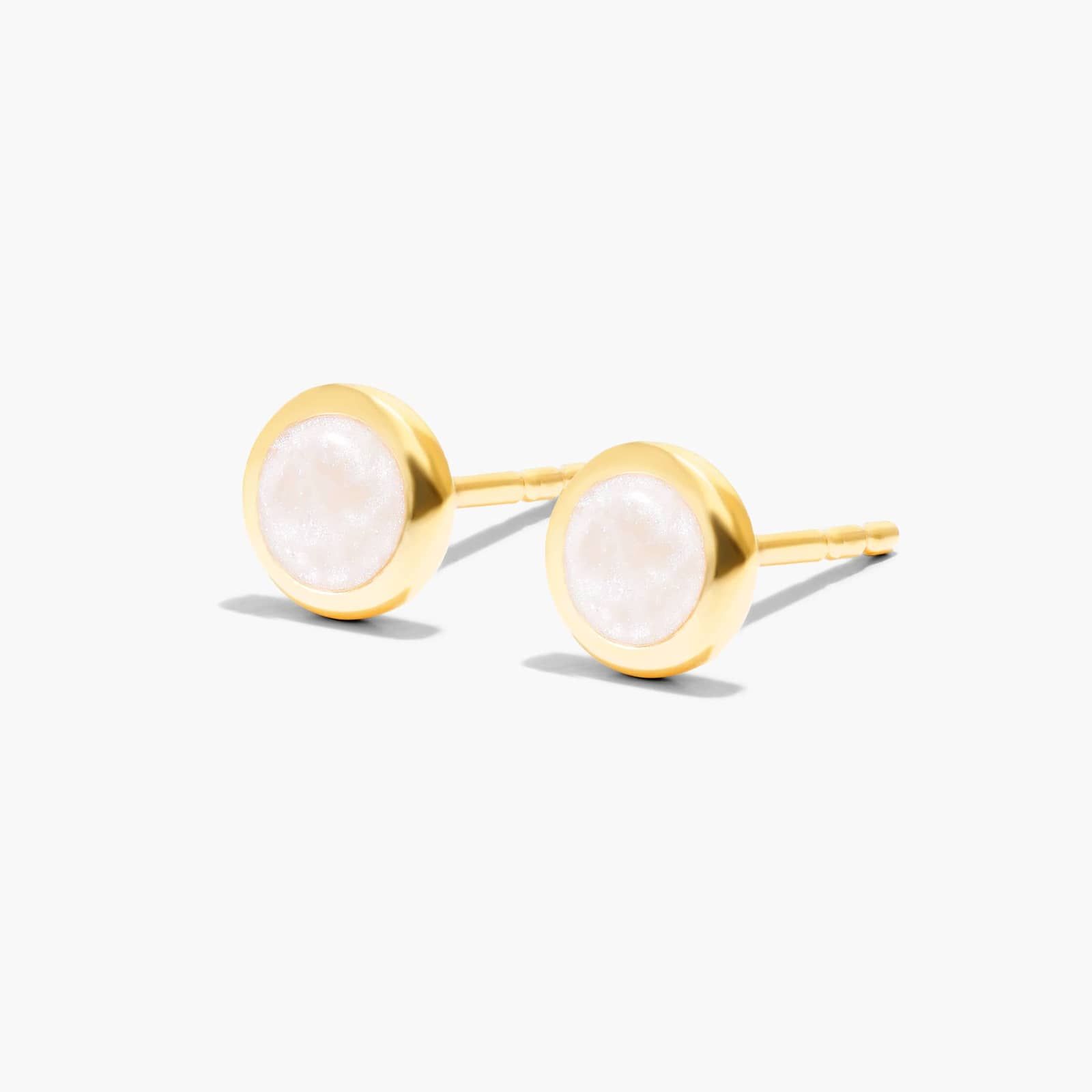 Pearl Enamel Round Stud Earrings In 14K Yellow Gold