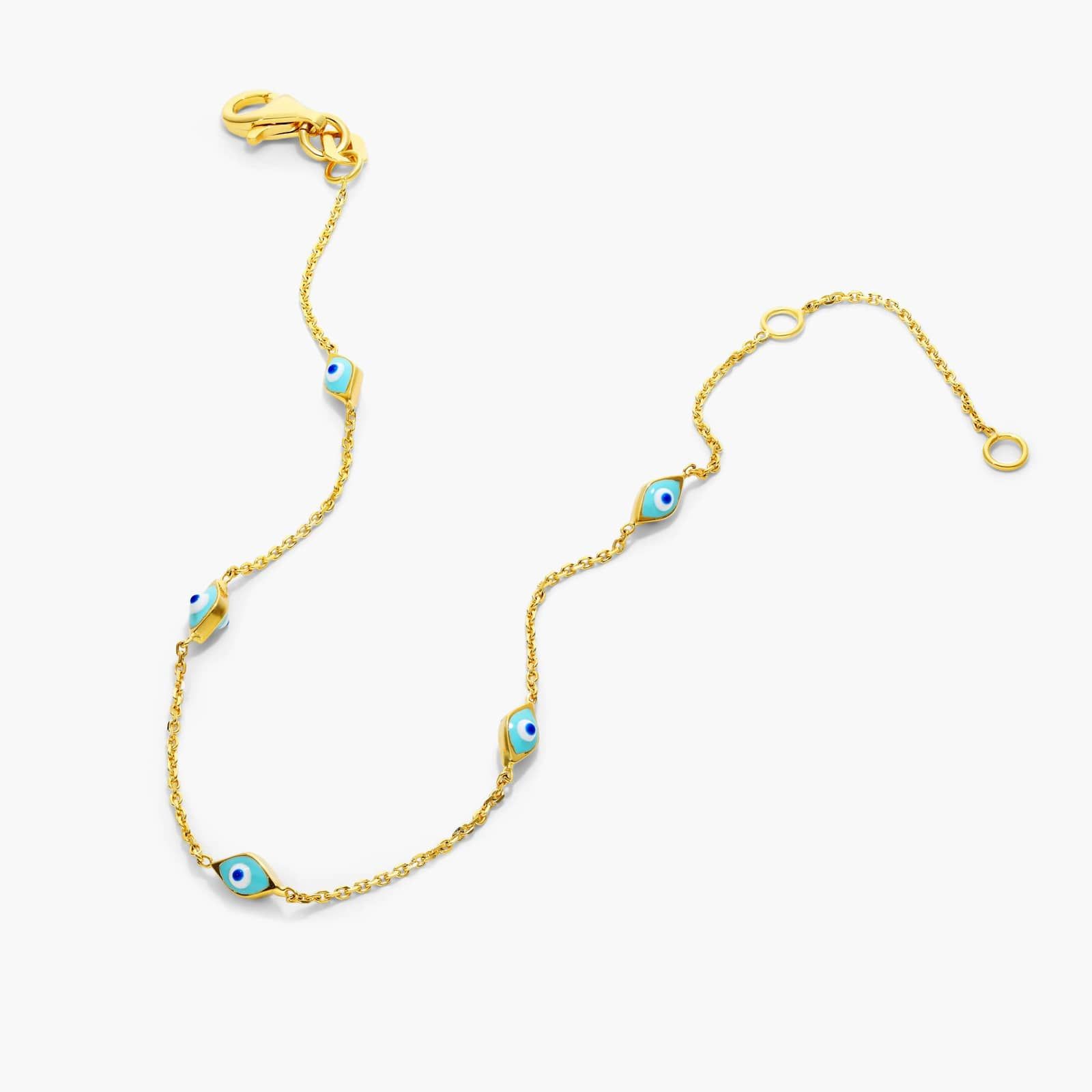 Enamel Evil Eye Station Bracelet In 14K Yellow Gold