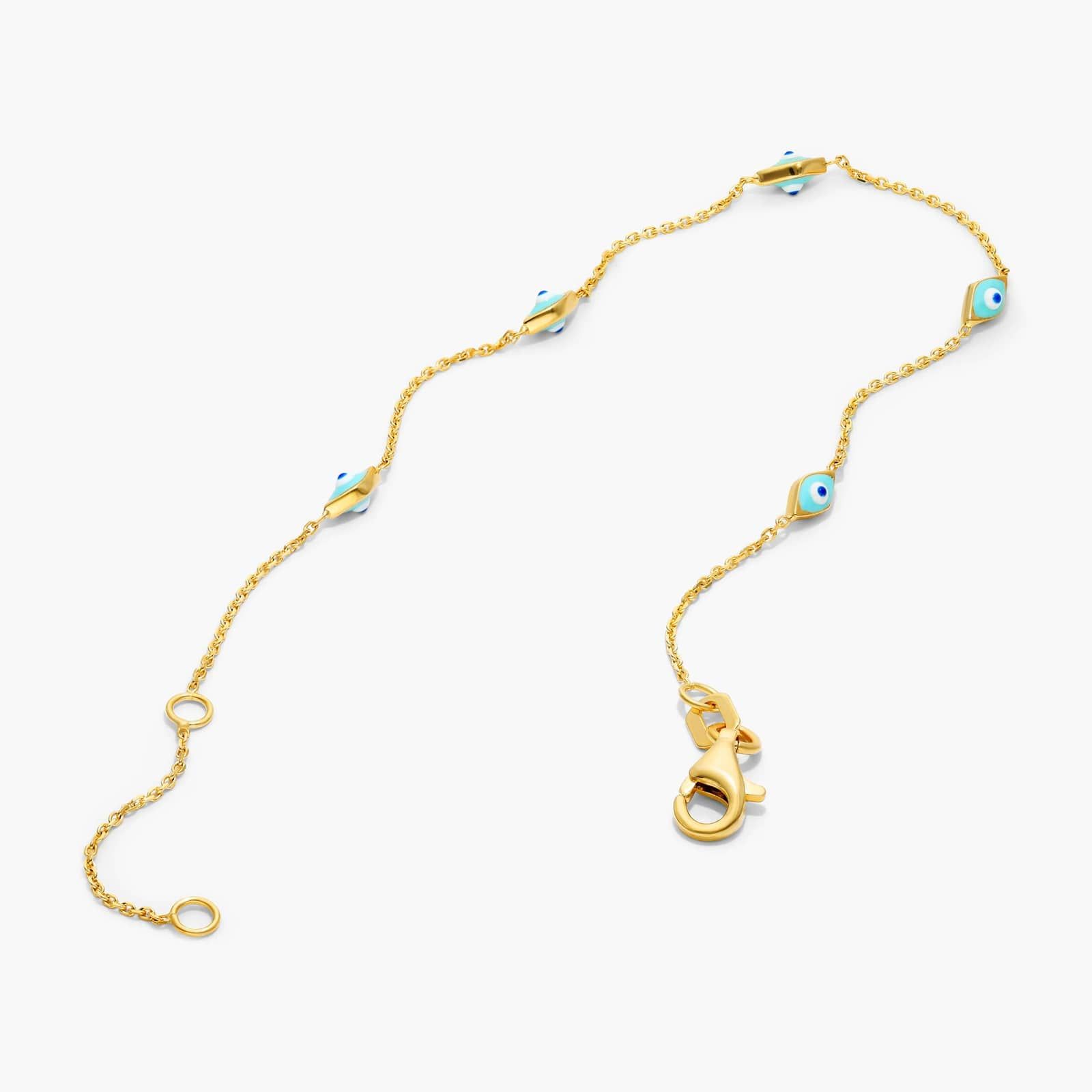 Enamel Evil Eye Station Bracelet In 14K Yellow Gold