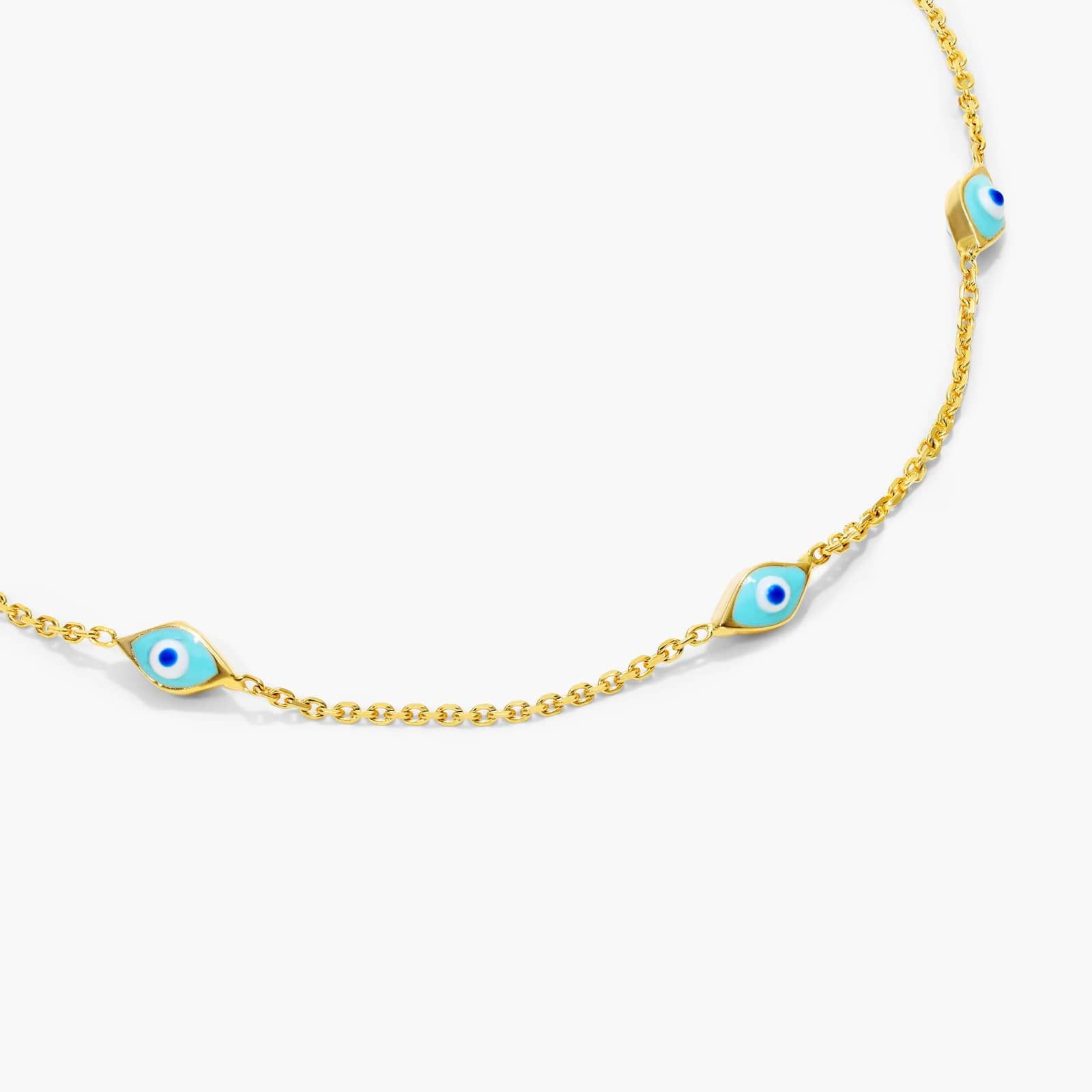 Enamel Evil Eye Station Bracelet In 14K Yellow Gold